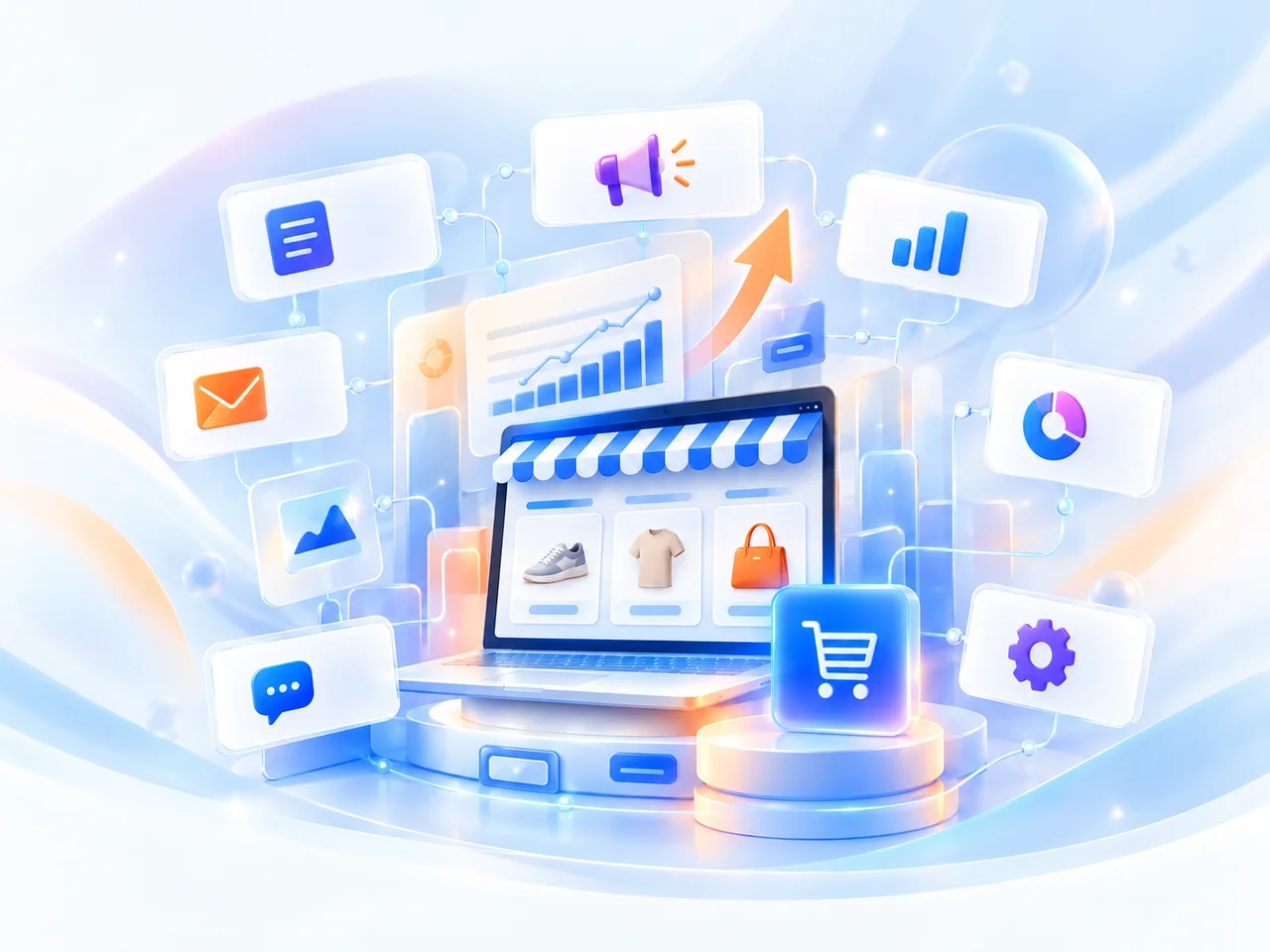 AI tools connected around an ecommerce storefront