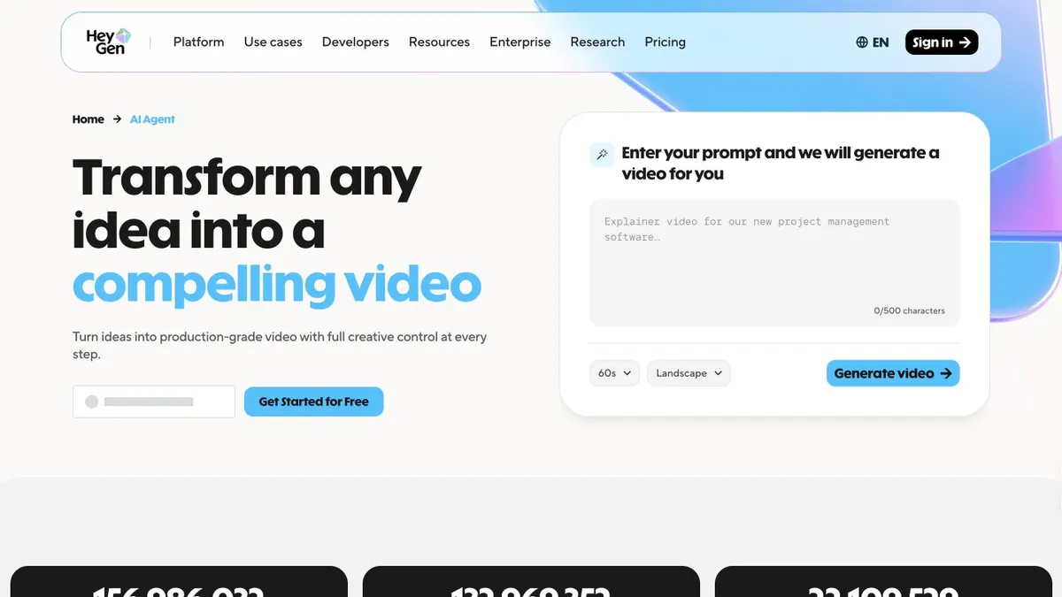 HeyGen Video Agent prompt-to-video interface