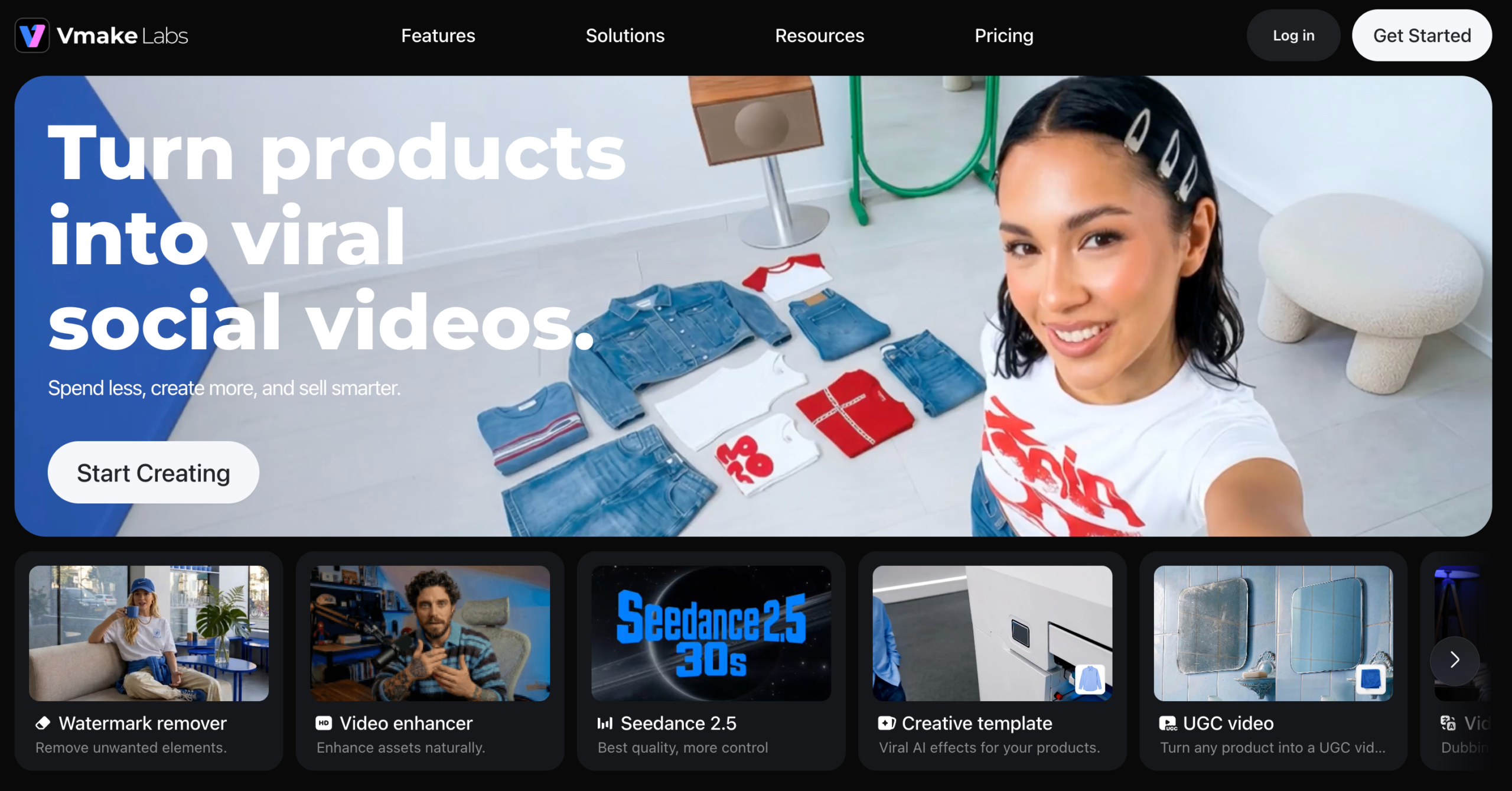 Vmake AI product video creation interface for ecommerce