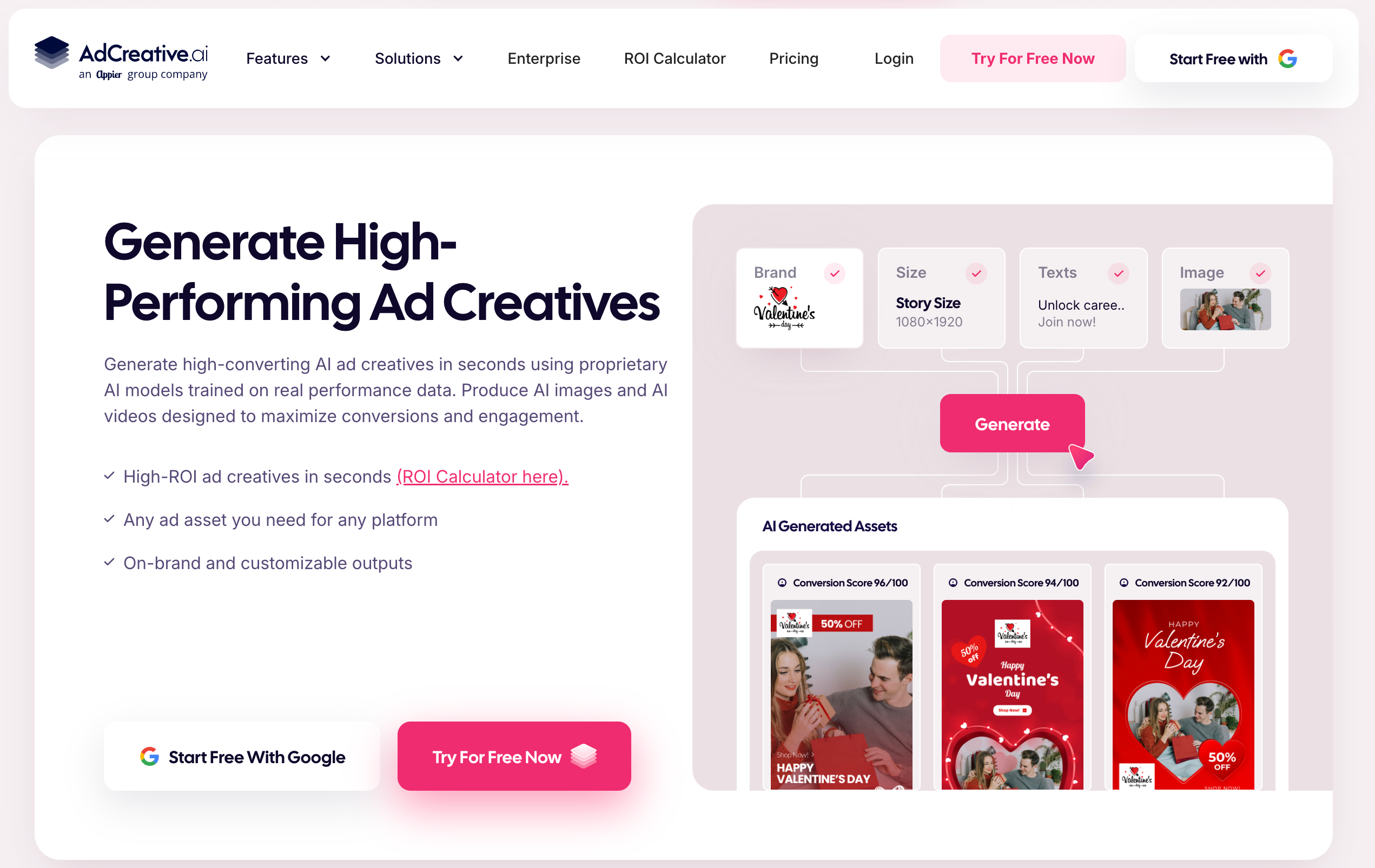 AdCreative.ai dashboard for creating ecommerce advertising assets
