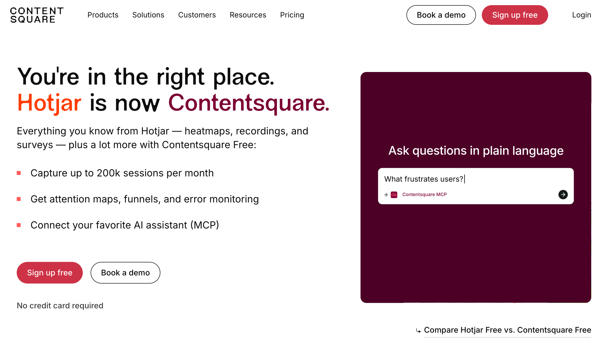 Contentsquare homepage presenting AI-powered digital experience and customer journey analytics