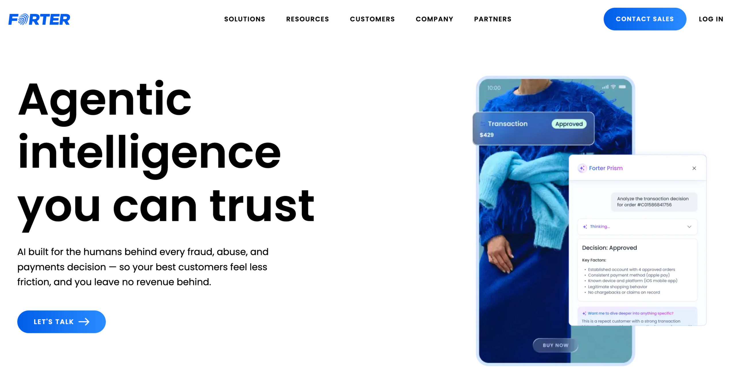 Forter homepage presenting its digital commerce trust platform for fraud and payment protection