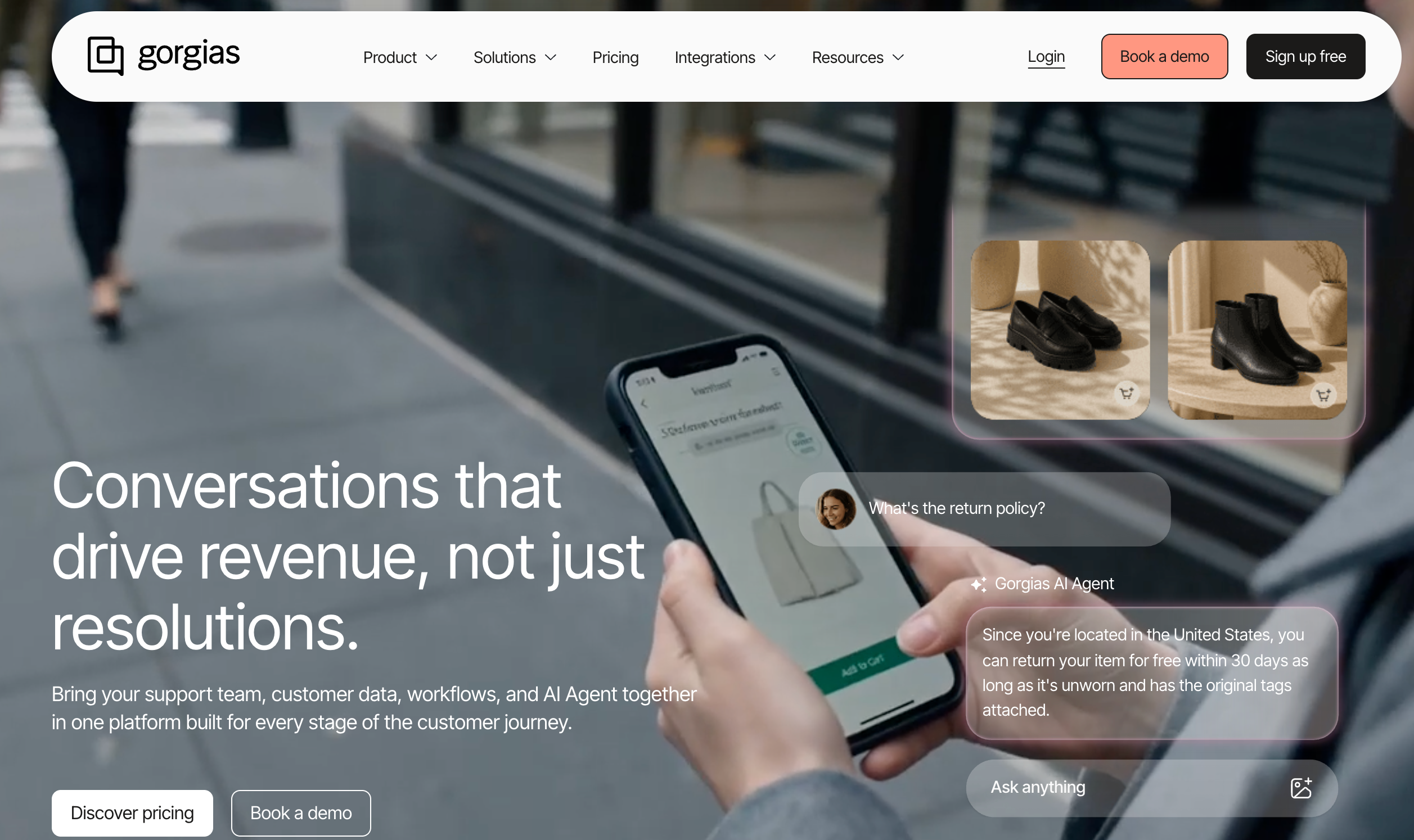 Gorgias homepage presenting its conversational commerce platform for ecommerce customer support and sales
