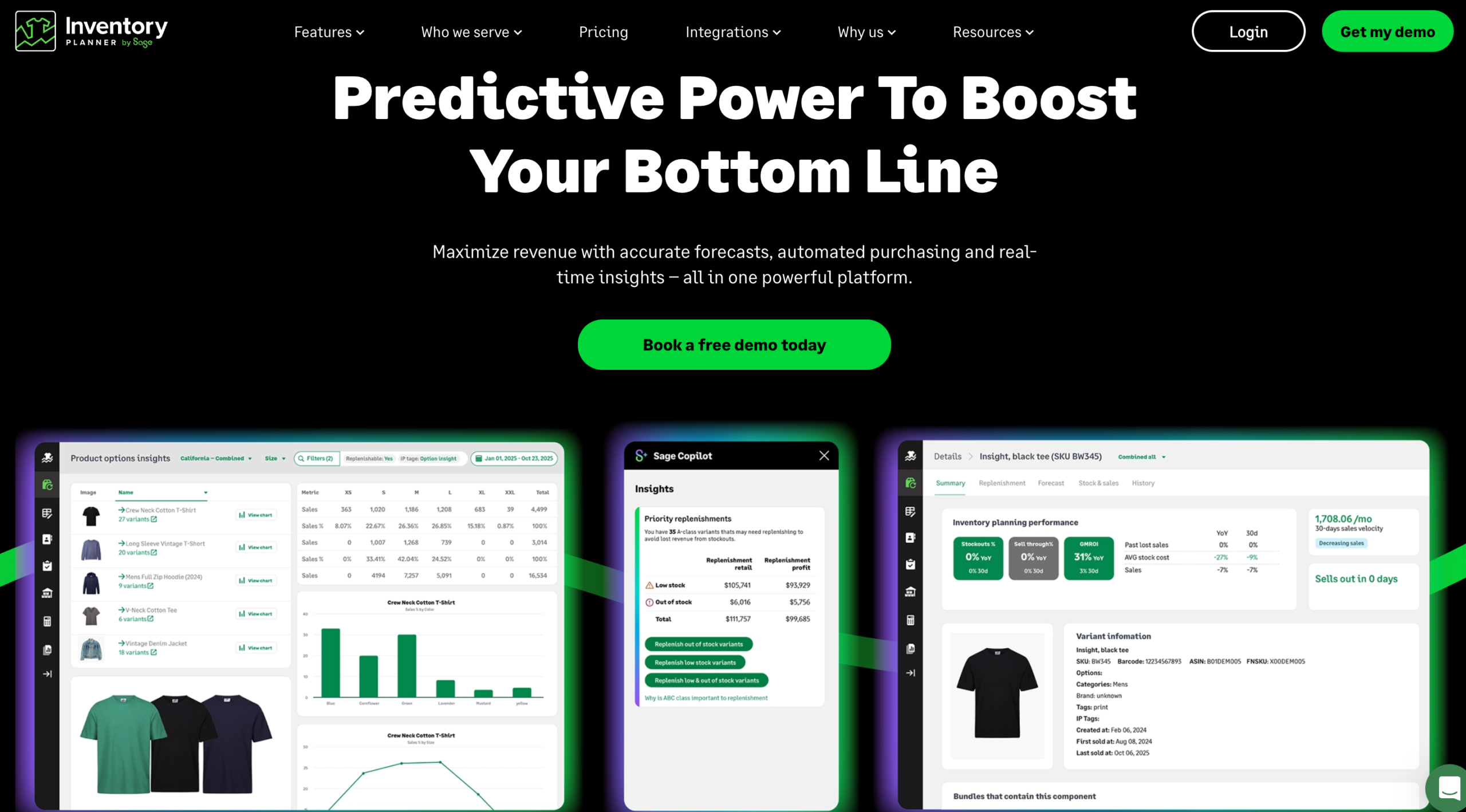 Inventory Planner homepage presenting demand forecasting and inventory planning software for retailers