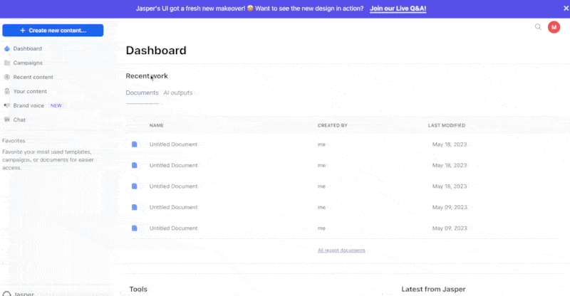 Jasper AI marketing workspace showing tools for creating and managing on-brand campaign content