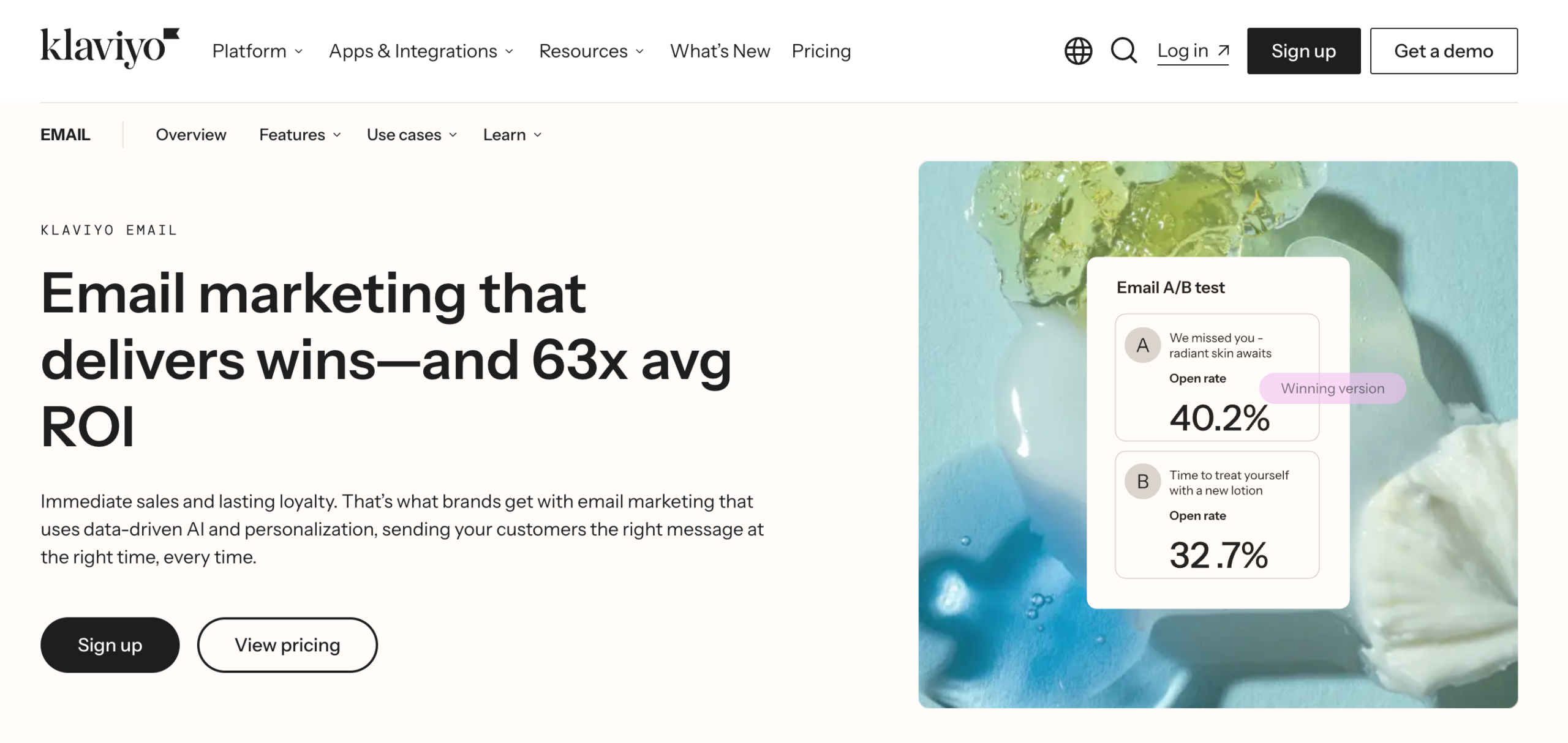 Klaviyo email marketing interface for creating ecommerce campaigns