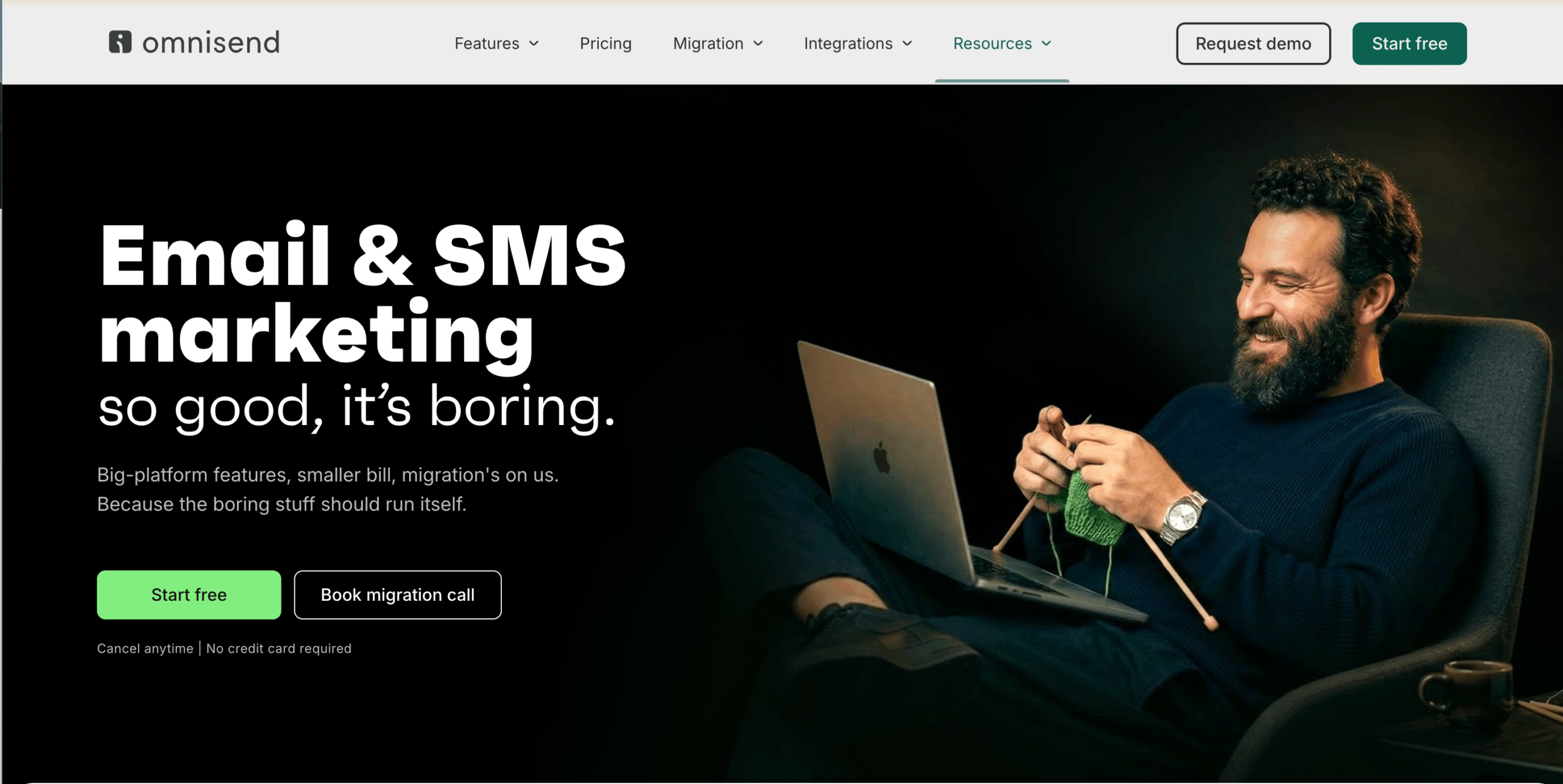 Omnisend homepage presenting email and SMS marketing automation for ecommerce