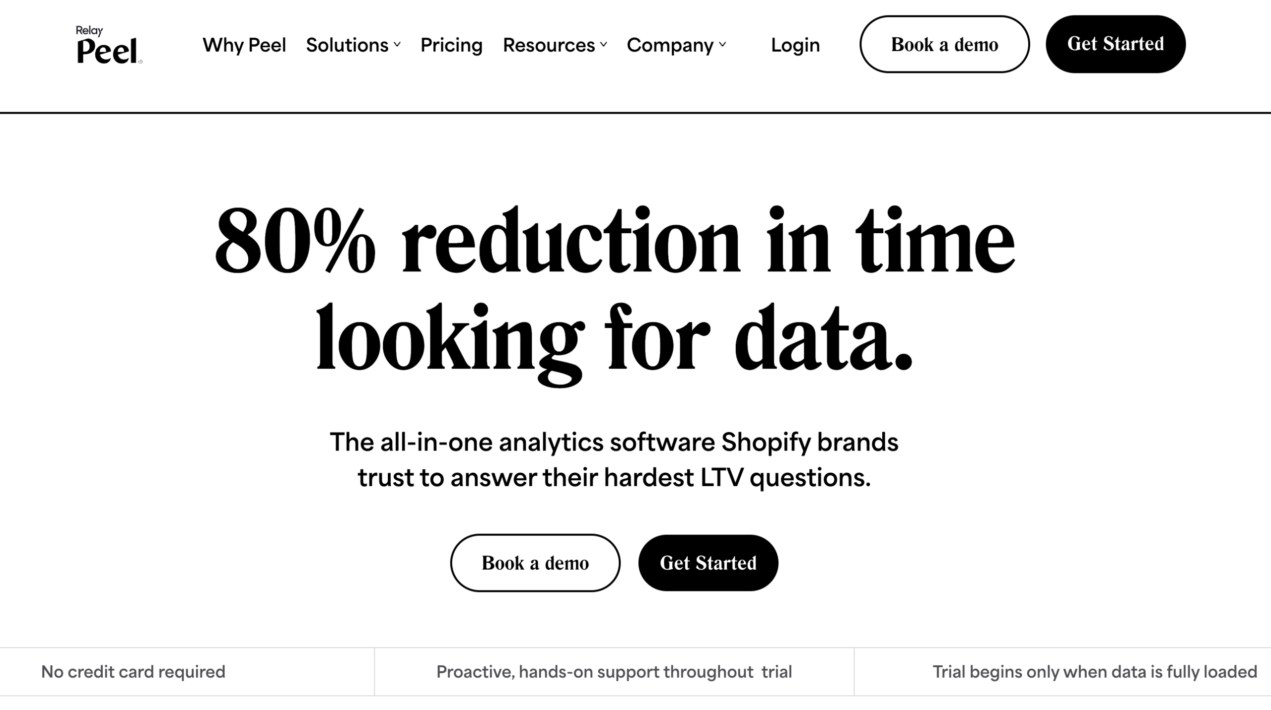 Peel Insights homepage presenting ecommerce analytics for Shopify brands
