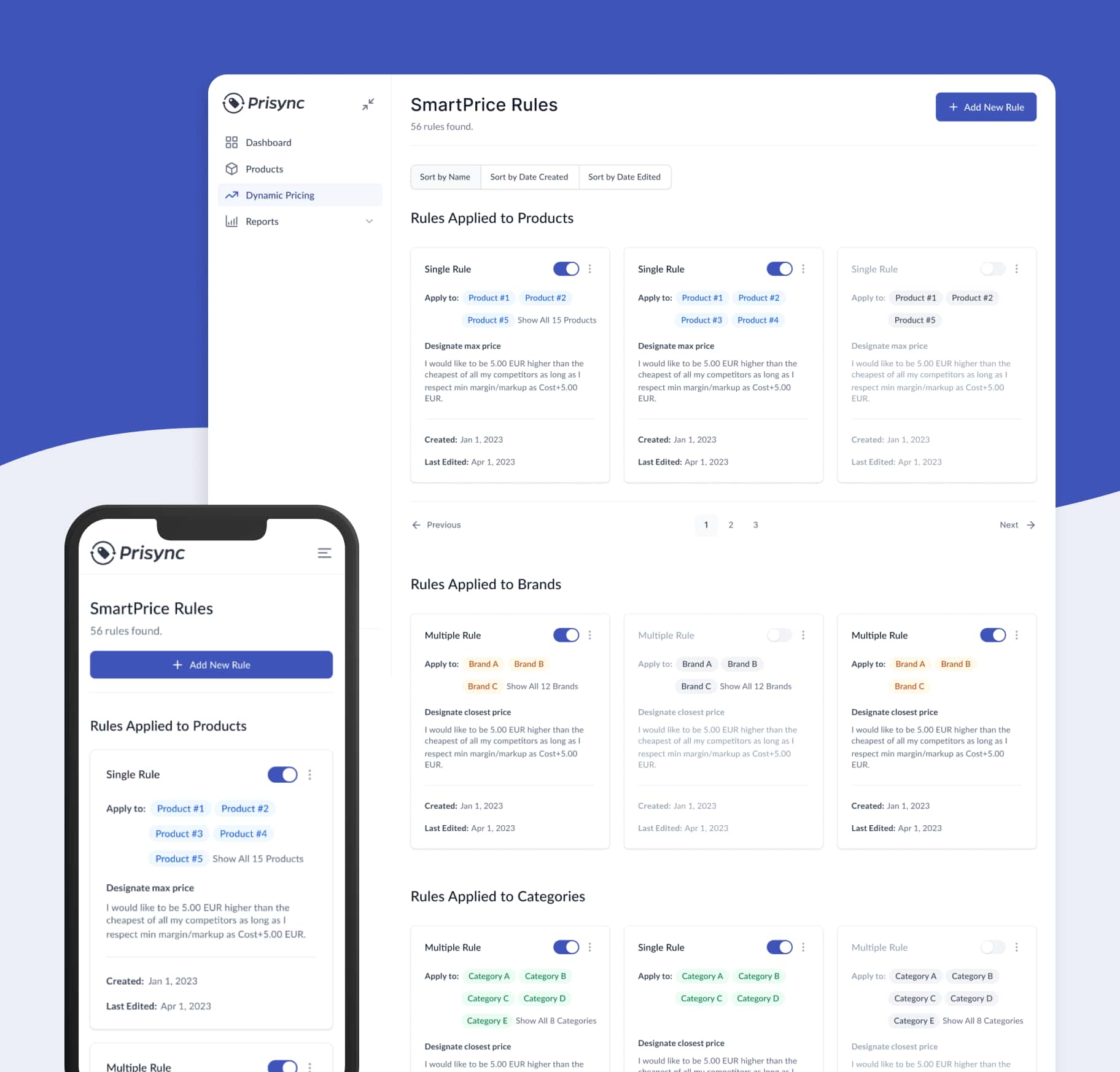 Prisync dashboard showing competitor price tracking, product comparisons, and pricing intelligence
